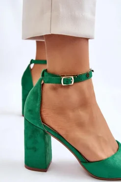 Boto Czółenka Zamszowe|Czółenka Na Słupku*Zamszowe Czółenka Na Słupku Zielone Lexie