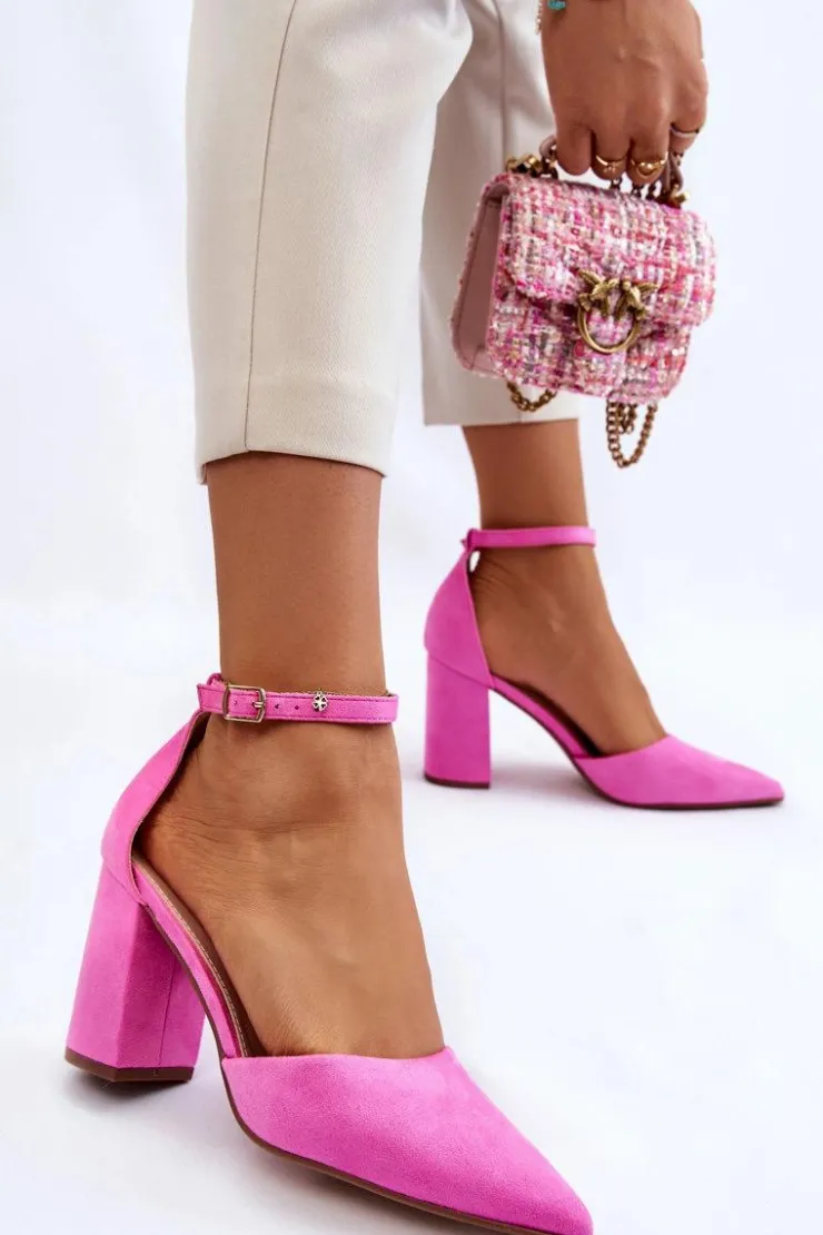 Outlet Boto Zamszowe Czółenka Na Słupku Różowe Lexie