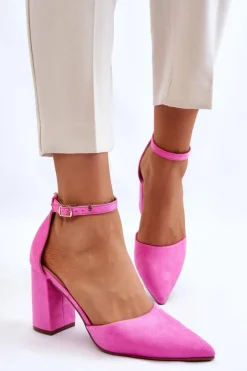 Outlet Boto Zamszowe Czółenka Na Słupku Różowe Lexie