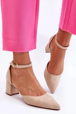 Damskie Boto Zamszowe Czółenka Na Słupku Beżowe Promise