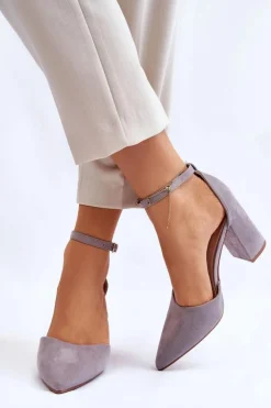 Damskie Boto Zamszowe Czółenka Na Słupku Szare Lexie