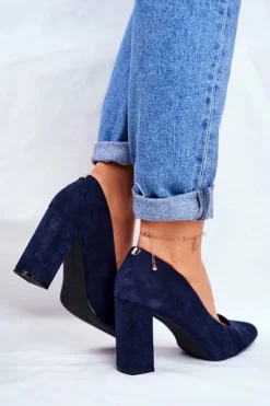 Hot Buty Sergio Leone Zamszowe Czółenka Na Słupku Sergio Leone PB216 Granatowe