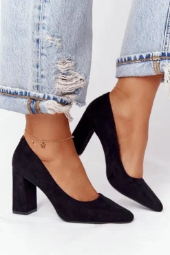 Damskie Buty Sergio Leone Zamszowe Czółenka Na Słupku Sergio Leone PB216 Czarne