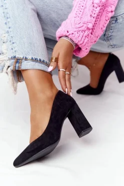 Damskie Buty Sergio Leone Zamszowe Czółenka Na Słupku Sergio Leone PB216 Czarne