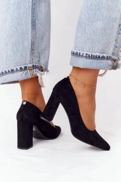 Damskie Buty Sergio Leone Zamszowe Czółenka Na Słupku Sergio Leone PB216 Czarne