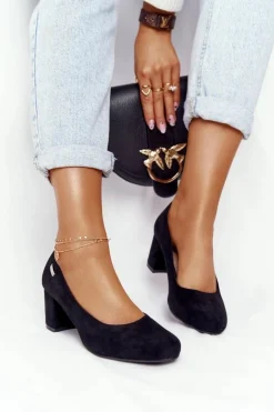 Damskie Buty Sergio Leone Zamszowe Czółenka Na Słupku Sergio Leone PB178 Czarne