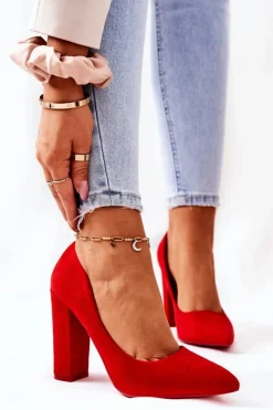 Damskie Boto Zamszowe Czółenka Na Słupku Czerwone Valoris