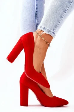 Damskie Boto Zamszowe Czółenka Na Słupku Czerwone Valoris