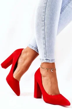 Damskie Boto Zamszowe Czółenka Na Słupku Czerwone Valoris