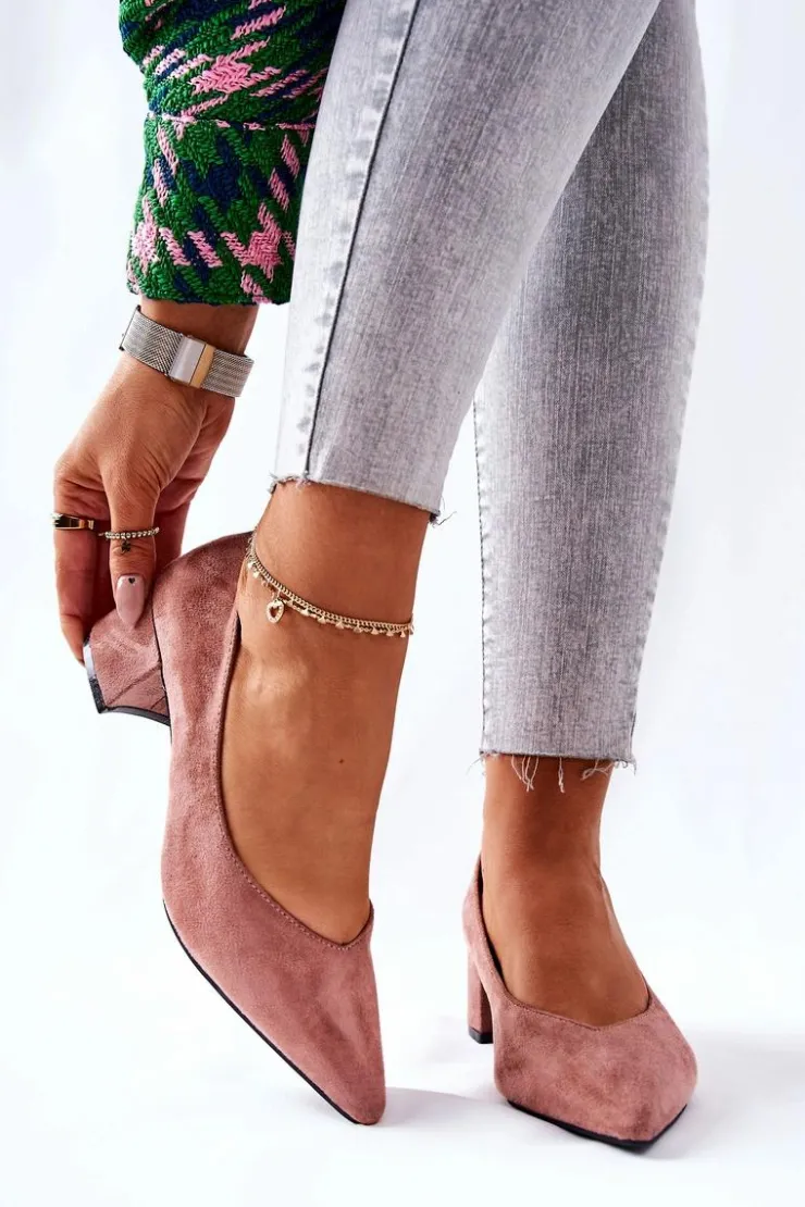 Hot Boto Zamszowe Czółenka Na Słupku Różowe Rossie