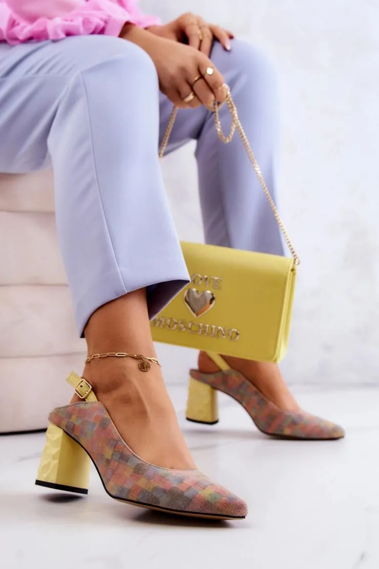 Damskie Maciejka Zamszowe Czółenka Na Słupku 05427-39 Multikolor