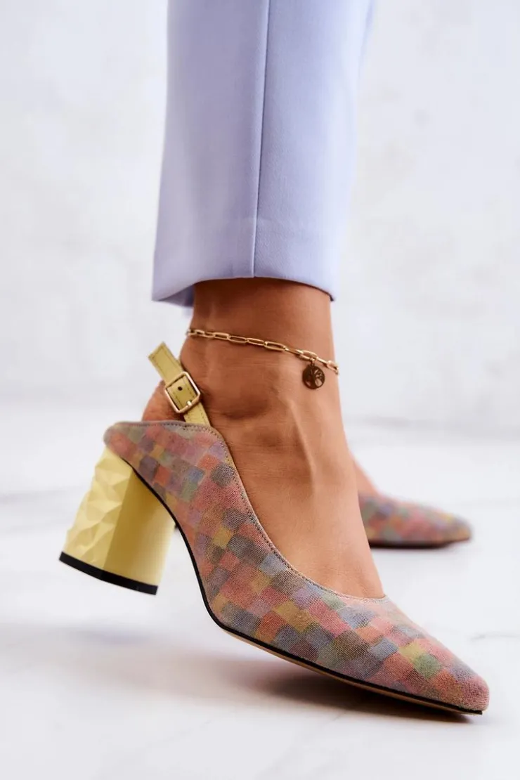 Damskie Maciejka Zamszowe Czółenka Na Słupku 05427-39 Multikolor