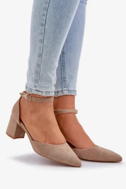 Damskie Boto Zamszowe Czółenka Na Słupku Ciemnobeżowe Promise