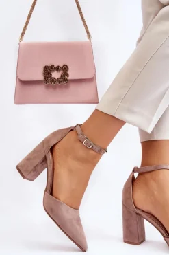 New Boto Zamszowe Czółenka Na Słupku Ciemnobeżowe Lexie