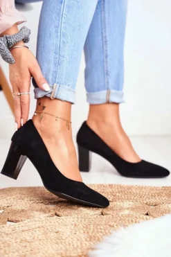 Buty Sergio Leone Zamszowe Czółenka Na Słupku Sergio Leone PB403 Czarne