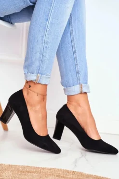 Buty Sergio Leone Zamszowe Czółenka Na Słupku Sergio Leone PB403 Czarne