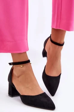 Discount Boto Zamszowe Czółenka Na Słupku Czarne Promise