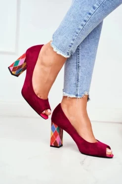 Damskie Buty Sergio Leone Zamszowe Czółenka Sergio Leone PB135 Fuksja