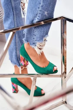 Buty Sergio Leone Zamszowe Czółenka Sergio Leone PB135 Zielone