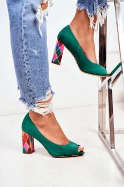 Buty Sergio Leone Zamszowe Czółenka Sergio Leone PB135 Zielone