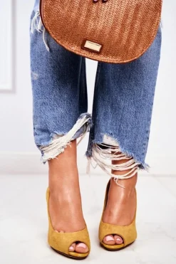 Buty Sergio Leone Czółenka Zamszowe|Czółenka Klasyczne*Zamszowe Czółenka Sergio Leone PB135 Żółte