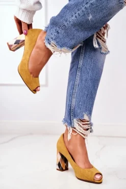 Buty Sergio Leone Czółenka Zamszowe|Czółenka Klasyczne*Zamszowe Czółenka Sergio Leone PB135 Żółte