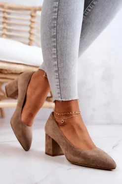 Outlet Buty Sergio Leone Zamszowe Czółenka Sergio Leone PB411 Beżowe