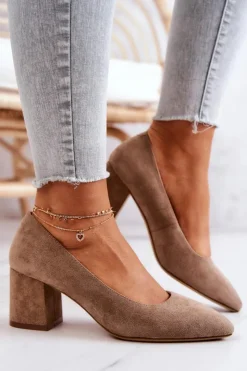 Outlet Buty Sergio Leone Zamszowe Czółenka Sergio Leone PB411 Beżowe