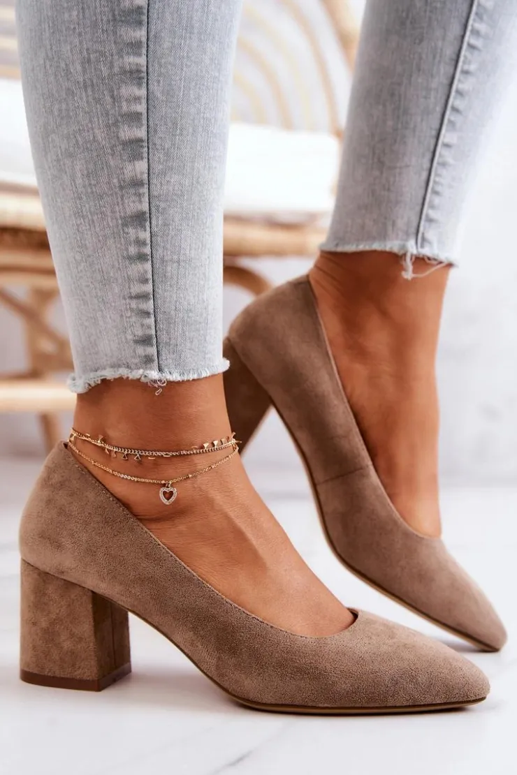 Outlet Buty Sergio Leone Zamszowe Czółenka Sergio Leone PB411 Beżowe