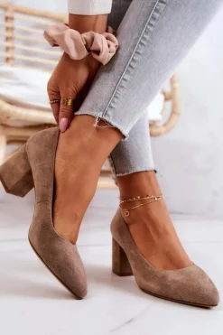 Outlet Buty Sergio Leone Zamszowe Czółenka Sergio Leone PB411 Beżowe