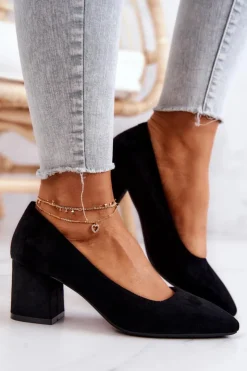 Damskie Buty Sergio Leone Zamszowe Czółenka Sergio Leone PB411 Czarne