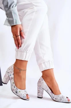 Boto Zamszowe Czółenka W Kwiaty Beżowe Kellany