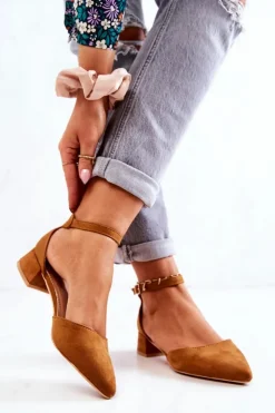 Boto Czółenka Zamszowe|Czółenka Na Słupku*Zamszowe Czółenka W Szpic Camel Calliope