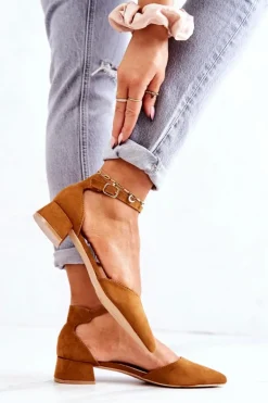 Boto Czółenka Zamszowe|Czółenka Na Słupku*Zamszowe Czółenka W Szpic Camel Calliope