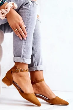 Boto Czółenka Zamszowe|Czółenka Na Słupku*Zamszowe Czółenka W Szpic Camel Calliope