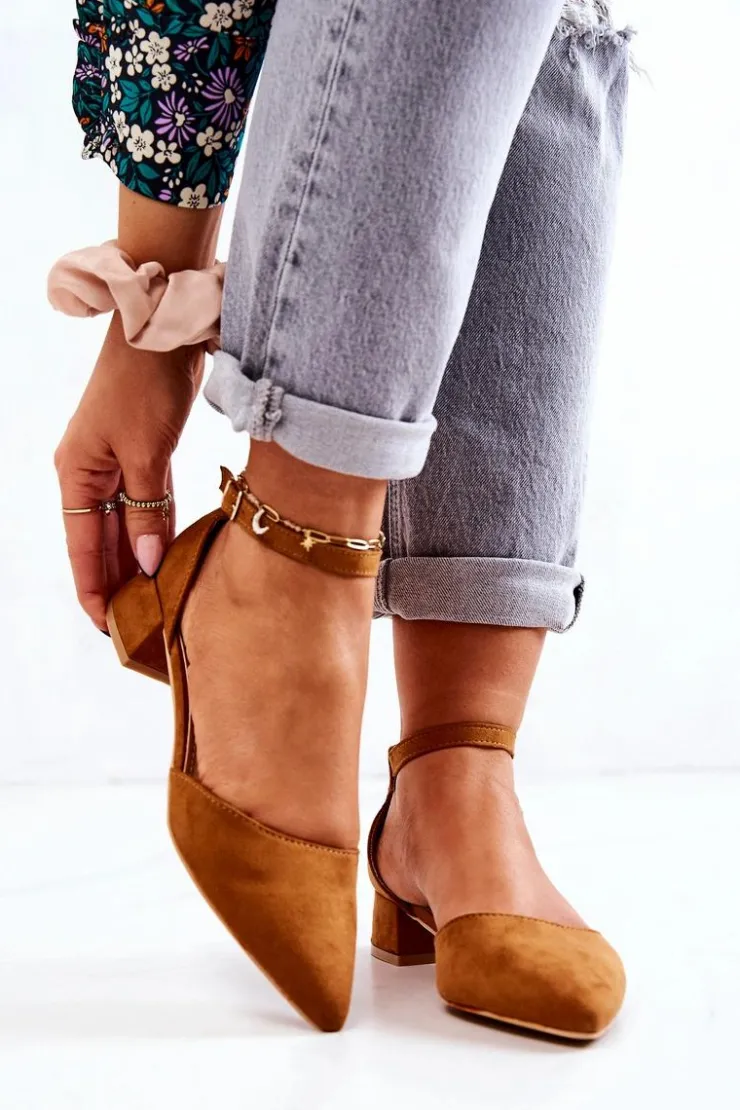 Boto Czółenka Zamszowe|Czółenka Na Słupku*Zamszowe Czółenka W Szpic Camel Calliope