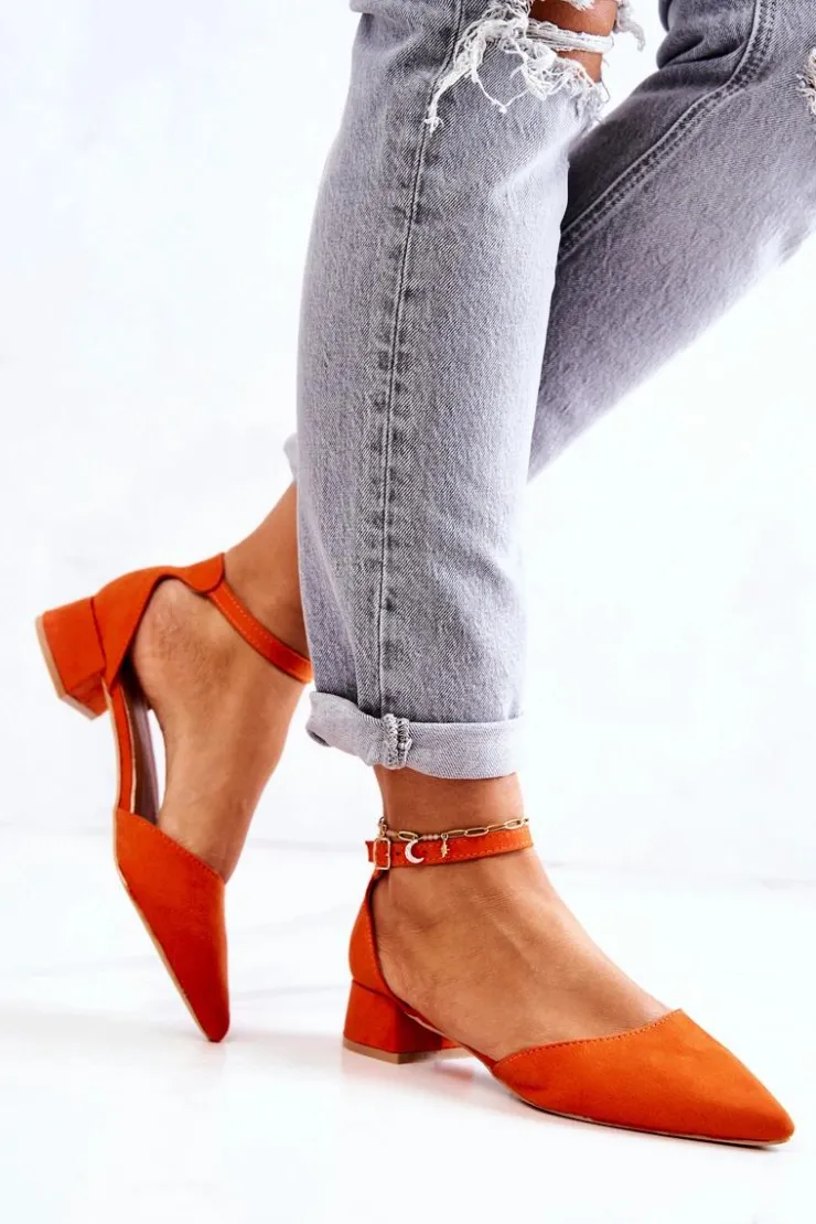 Boto Czółenka Zamszowe|Czółenka Na Słupku*Zamszowe Czółenka W Szpic Pomarańczowe Calliope