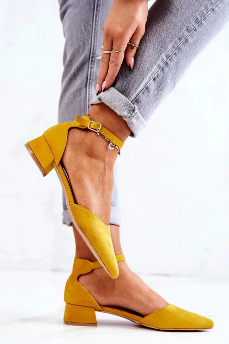 Online Boto Zamszowe Czółenka W Szpic Żółte Calliope