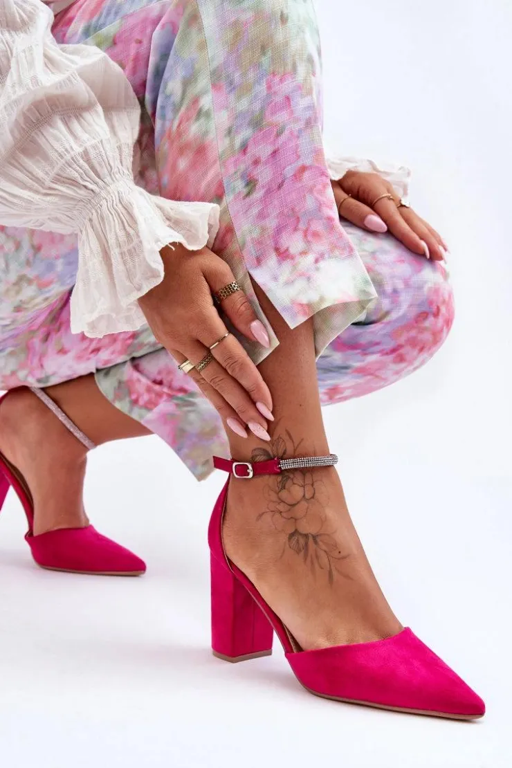 Hot Boto Zamszowe Czółenka Z Cyrkoniami Fuksja Diamond