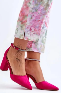 Hot Boto Zamszowe Czółenka Z Cyrkoniami Fuksja Diamond