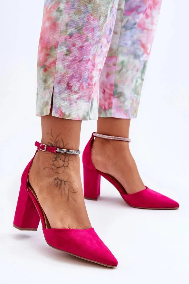 Hot Boto Zamszowe Czółenka Z Cyrkoniami Fuksja Diamond