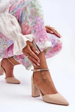 Damskie Boto Zamszowe Czółenka Z Cyrkoniami Beżowe Diamond