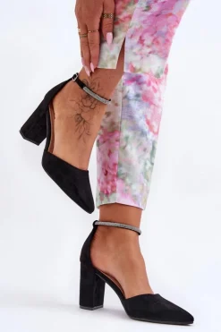 Damskie Boto Zamszowe Czółenka Z Cyrkoniami Czarne Diamond