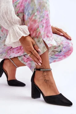 Damskie Boto Zamszowe Czółenka Z Cyrkoniami Czarne Diamond