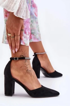 Damskie Boto Zamszowe Czółenka Z Cyrkoniami Czarne Diamond