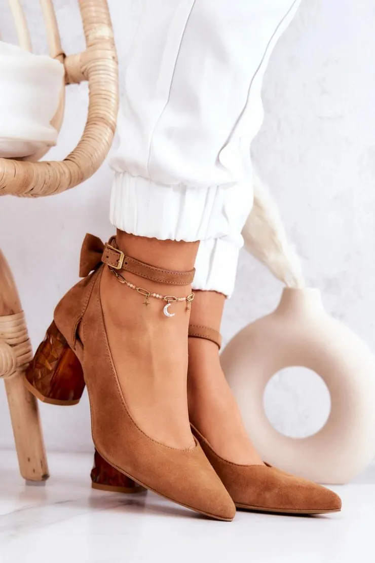 Damskie Maciejka Zamszowe Czółenka Z Kokardką 05059-29 Brązowe