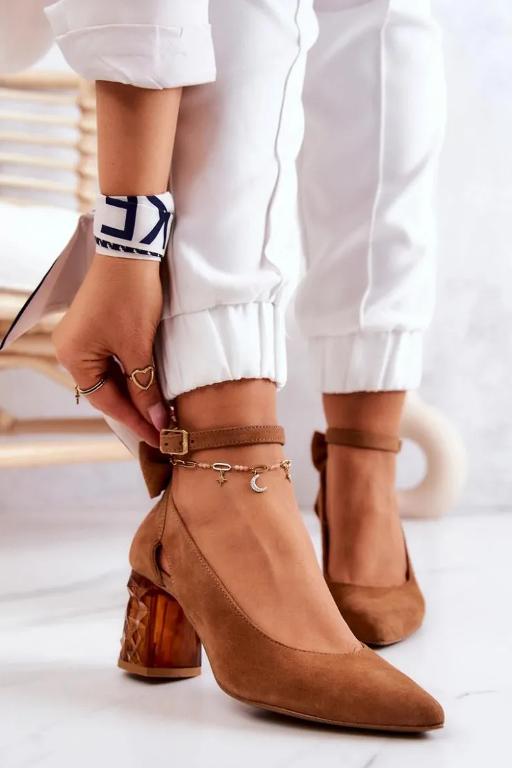 Damskie Maciejka Zamszowe Czółenka Z Kokardką 05059-29 Brązowe