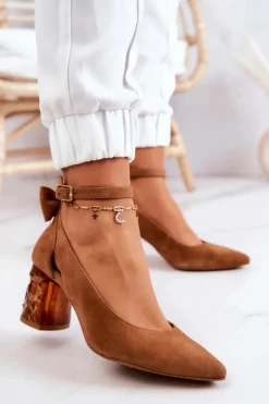 Damskie Maciejka Zamszowe Czółenka Z Kokardką 05059-29 Brązowe