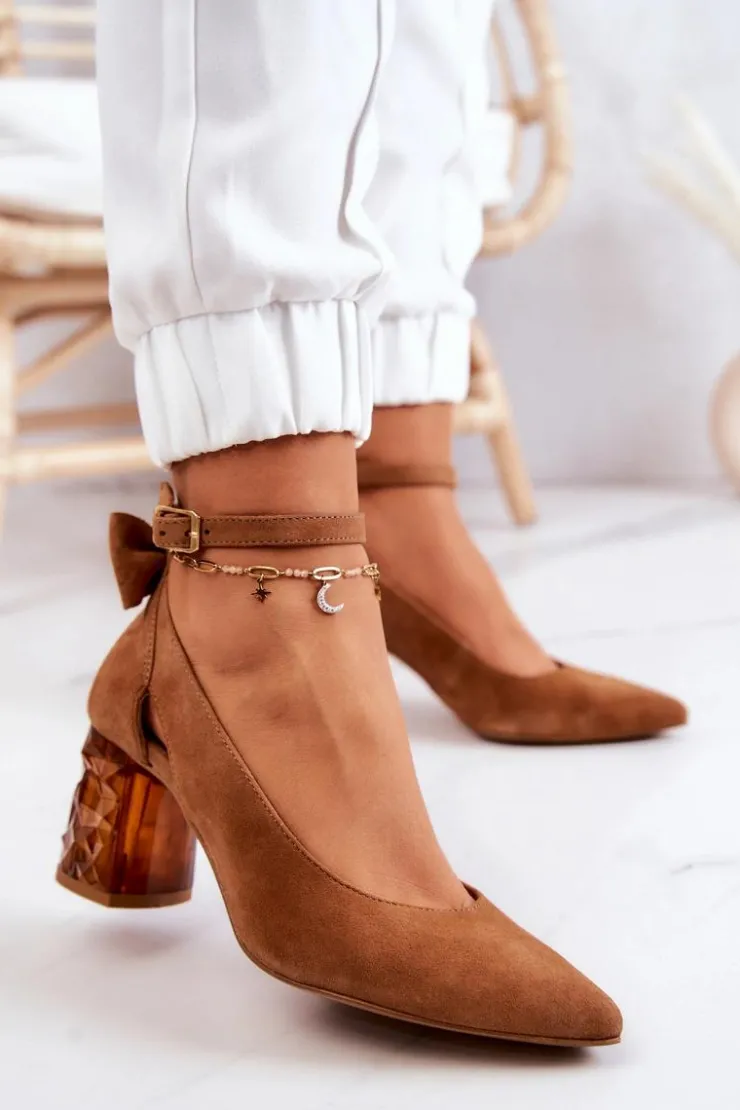 Damskie Maciejka Zamszowe Czółenka Z Kokardką 05059-29 Brązowe