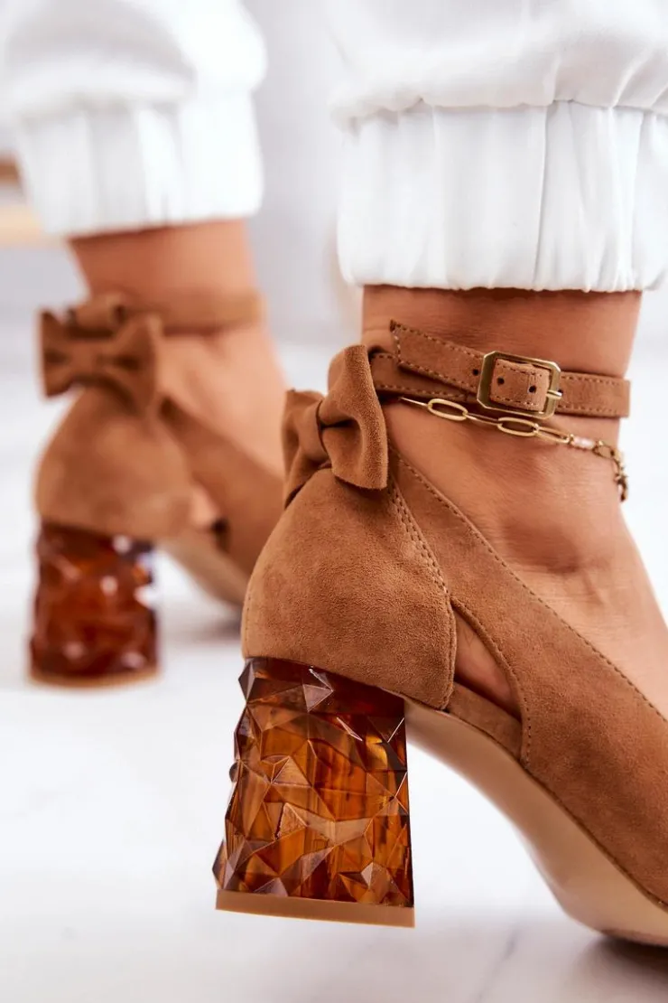 Damskie Maciejka Zamszowe Czółenka Z Kokardką 05059-29 Brązowe